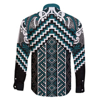 Maori Tukutuku Taniko Motifs Family Matching Tank Maxi Dress and Hawaiian Shirt Teal Poutama Mix Kowhaiwhai LT7 - Polynesian Pride