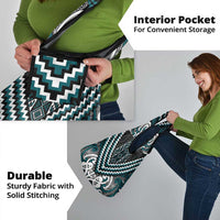 Maori Tukutuku Taniko Motifs Grocery Bag Teal Poutama Mix Kowhaiwhai