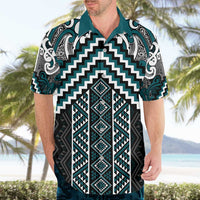 Maori Tukutuku Taniko Motifs Hawaiian Shirt Teal Poutama Mix Kowhaiwhai
