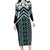 Maori Tukutuku Taniko Motifs Long Sleeve Bodycon Dress Teal Poutama Mix Kowhaiwhai
