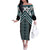 Maori Tukutuku Taniko Motifs Off The Shoulder Long Sleeve Dress Teal Poutama Mix Kowhaiwhai