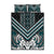 Maori Tukutuku Taniko Motifs Quilt Bed Set Teal Poutama Mix Kowhaiwhai
