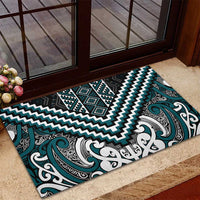 Maori Tukutuku Taniko Motifs Rubber Doormat Teal Poutama Mix Kowhaiwhai