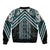 Maori Tukutuku Taniko Motifs Sleeve Zip Bomber Jacket Teal Poutama Mix Kowhaiwhai