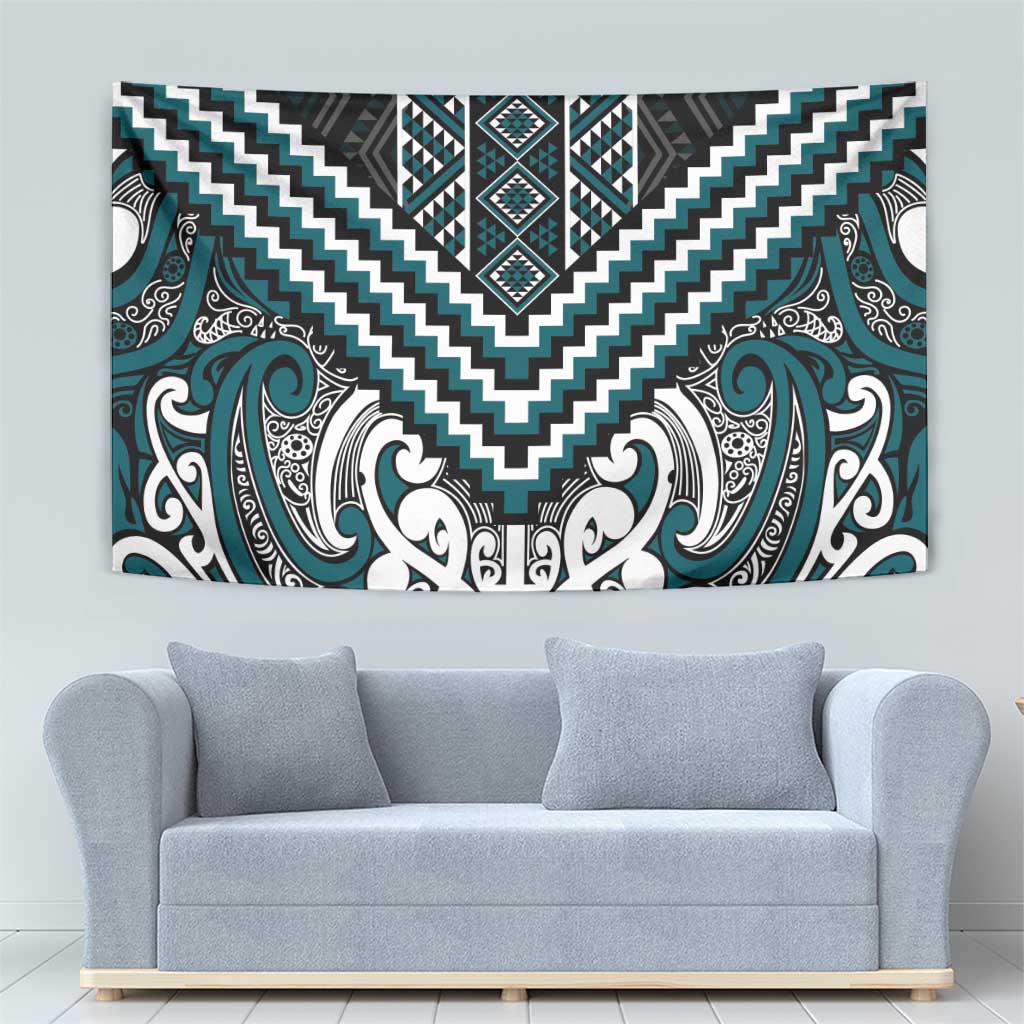 Maori Tukutuku Taniko Motifs Tapestry Teal Poutama Mix Kowhaiwhai