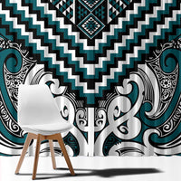 Maori Tukutuku Taniko Motifs Window Curtain Teal Poutama Mix Kowhaiwhai