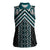 Maori Tukutuku Taniko Motifs Women Sleeveless Polo Shirt Teal Poutama Mix Kowhaiwhai