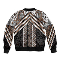 Maori Tukutuku Taniko Motifs Bomber Jacket Brown Poutama Mix Kowhaiwhai