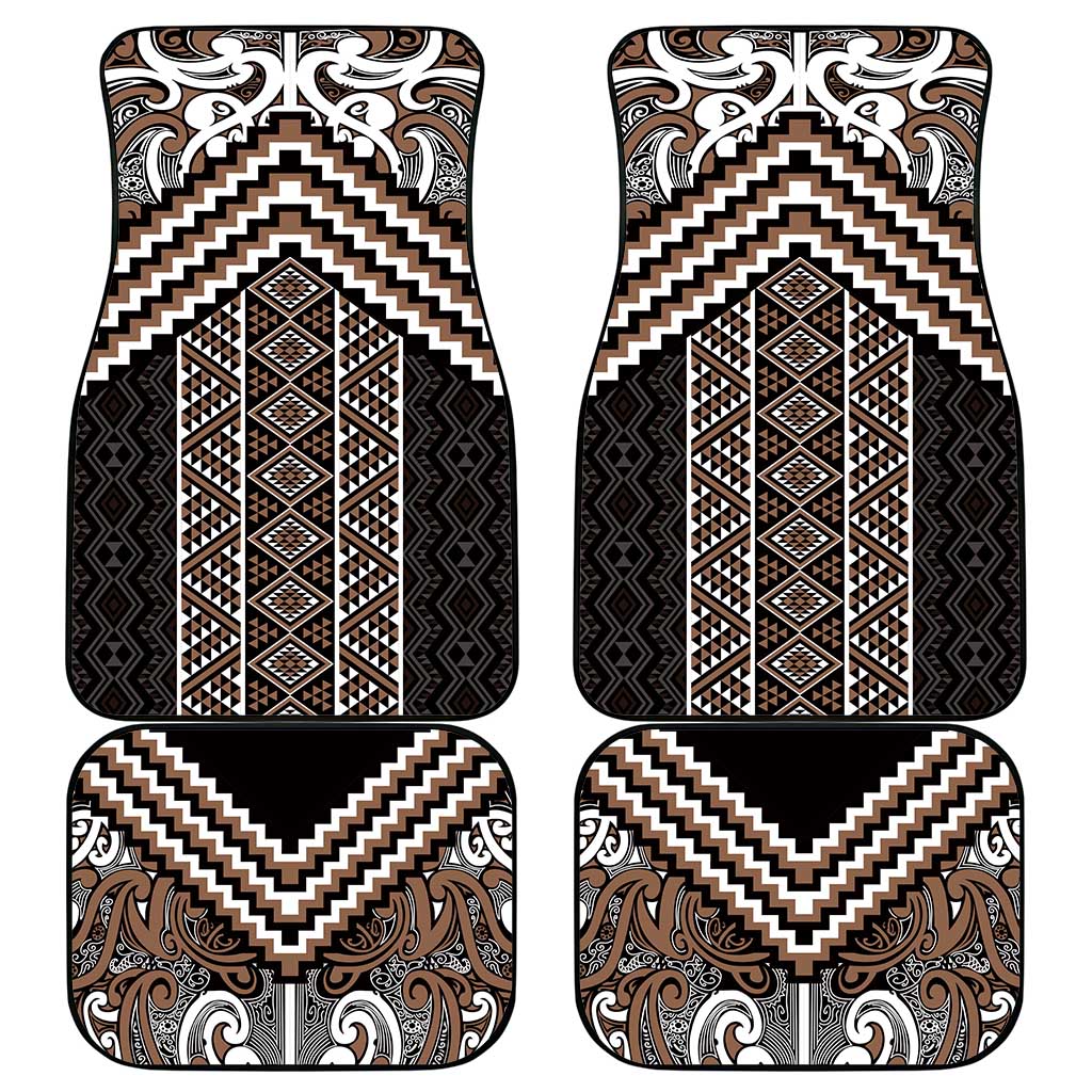 Maori Tukutuku Taniko Motifs Car Mats Brown Poutama Mix Kowhaiwhai