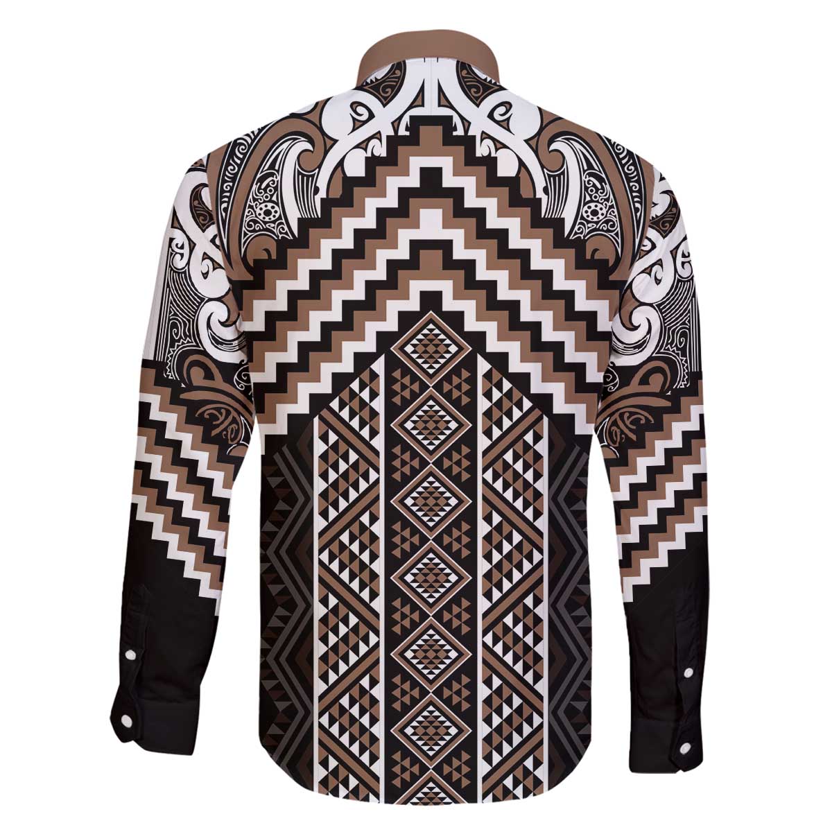 Maori Tukutuku Taniko Motifs Family Matching Off The Shoulder Long Sleeve Dress and Hawaiian Shirt Brown Poutama Mix Kowhaiwhai