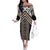 Maori Tukutuku Taniko Motifs Family Matching Off The Shoulder Long Sleeve Dress and Hawaiian Shirt Brown Poutama Mix Kowhaiwhai
