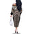 Maori Tukutuku Taniko Motifs Family Matching Off The Shoulder Long Sleeve Dress and Hawaiian Shirt Brown Poutama Mix Kowhaiwhai