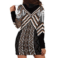 Maori Tukutuku Taniko Motifs Hoodie Dress Brown Poutama Mix Kowhaiwhai