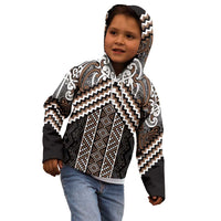 Maori Tukutuku Taniko Motifs Kid Hoodie Brown Poutama Mix Kowhaiwhai
