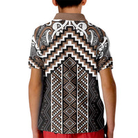 Maori Tukutuku Taniko Motifs Kid Polo Shirt Brown Poutama Mix Kowhaiwhai