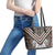Maori Tukutuku Taniko Motifs Leather Tote Bag Brown Poutama Mix Kowhaiwhai