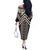 Maori Tukutuku Taniko Motifs Off The Shoulder Long Sleeve Dress Brown Poutama Mix Kowhaiwhai