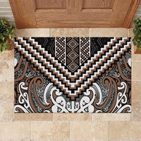 Maori Tukutuku Taniko Motifs Rubber Doormat Brown Poutama Mix Kowhaiwhai