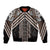 Maori Tukutuku Taniko Motifs Sleeve Zip Bomber Jacket Brown Poutama Mix Kowhaiwhai