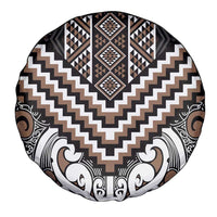 Maori Tukutuku Taniko Motifs Spare Tire Cover Brown Poutama Mix Kowhaiwhai