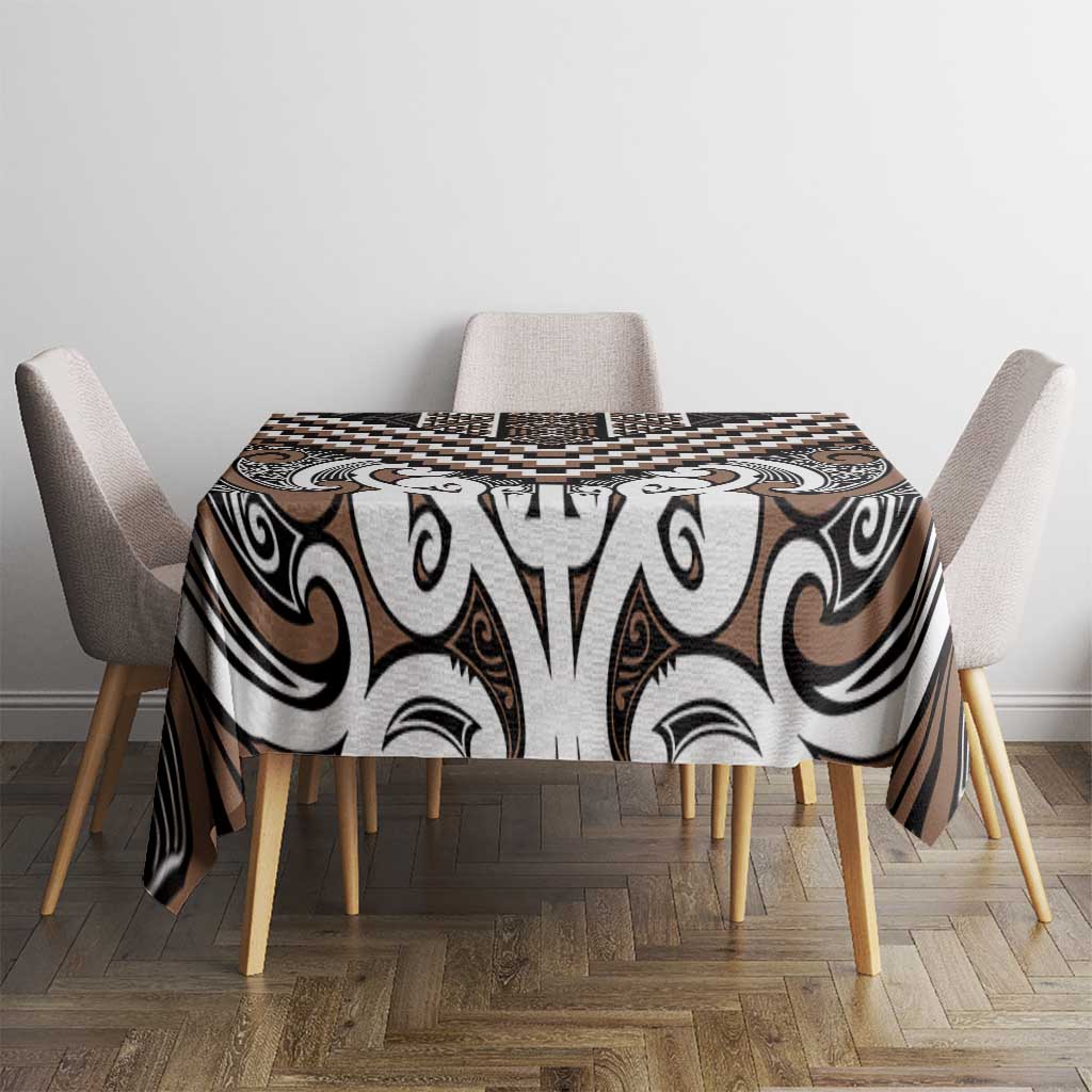 Maori Tukutuku Taniko Motifs Tablecloth Brown Poutama Mix Kowhaiwhai