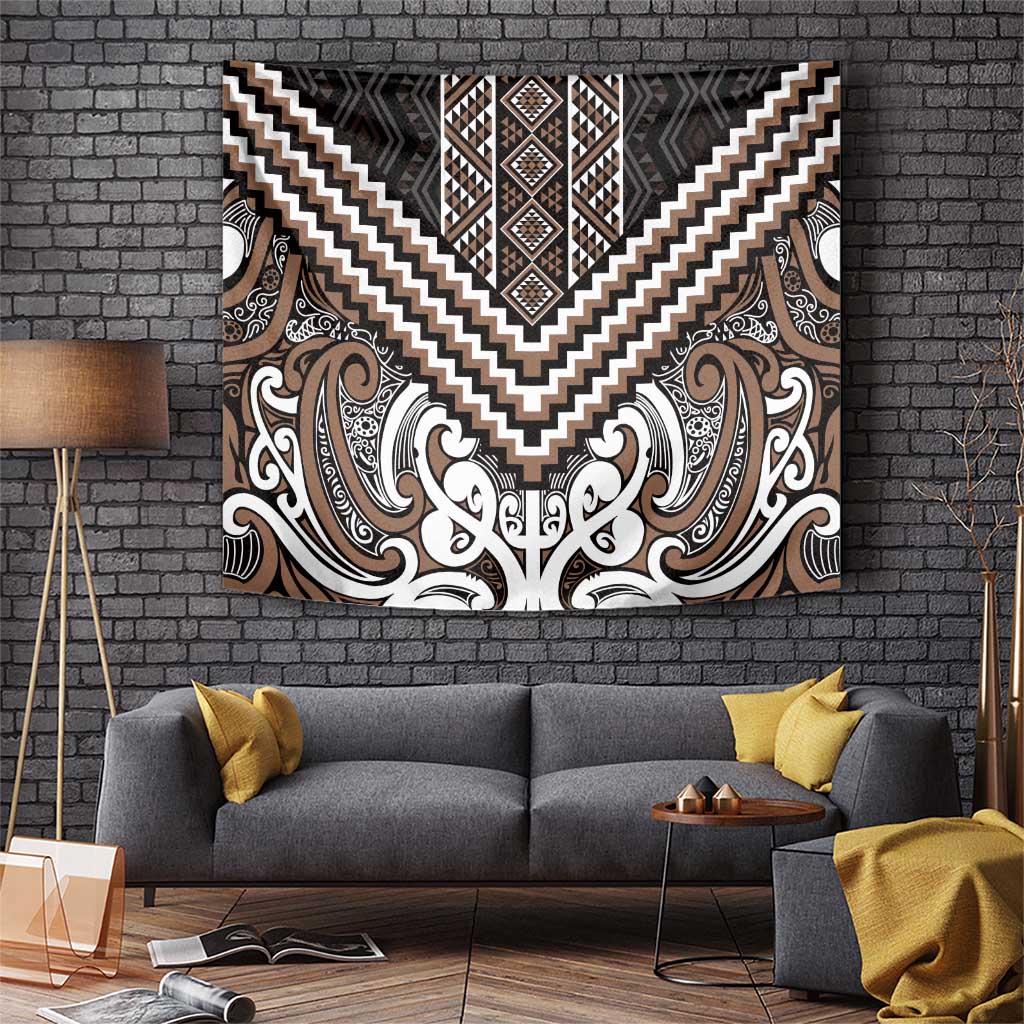 Maori Tukutuku Taniko Motifs Tapestry Brown Poutama Mix Kowhaiwhai