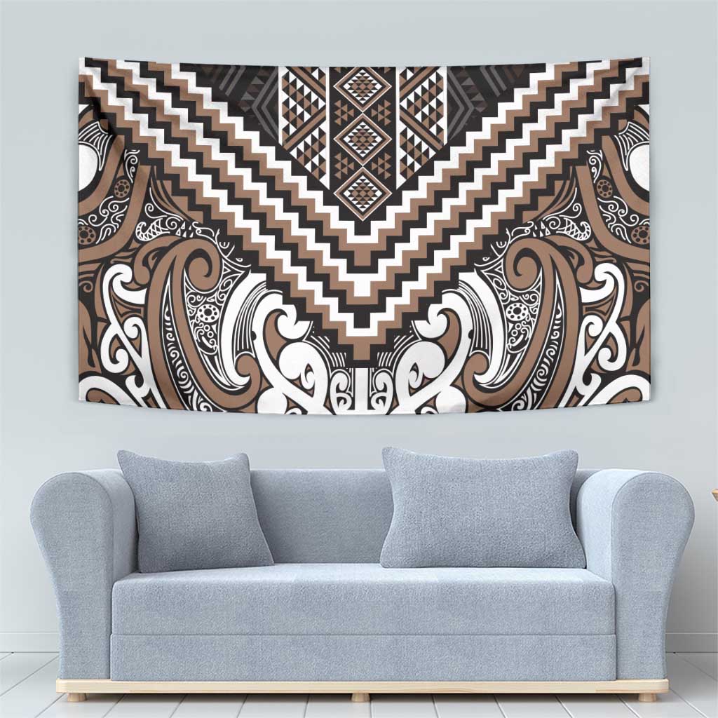 Maori Tukutuku Taniko Motifs Tapestry Brown Poutama Mix Kowhaiwhai