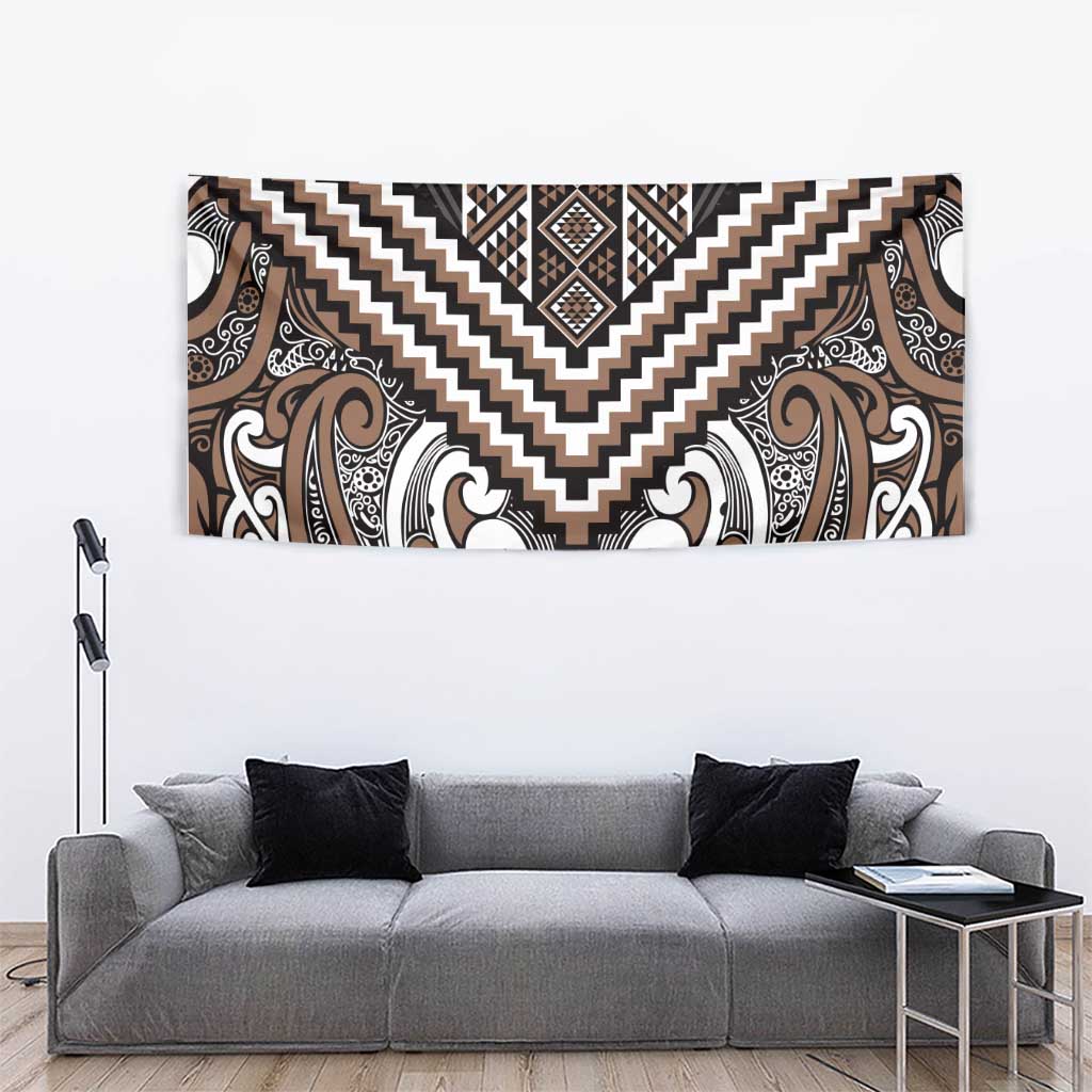 Maori Tukutuku Taniko Motifs Tapestry Brown Poutama Mix Kowhaiwhai