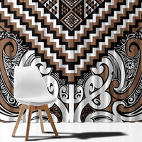 Maori Tukutuku Taniko Motifs Window Curtain Brown Poutama Mix Kowhaiwhai