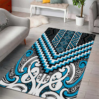 Maori Tukutuku Taniko Motifs Area Rug Turquoise Poutama Mix Kowhaiwhai