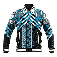 Maori Tukutuku Taniko Motifs Baseball Jacket Turquoise Poutama Mix Kowhaiwhai LT7 Unisex Turquoise - Polynesian Pride