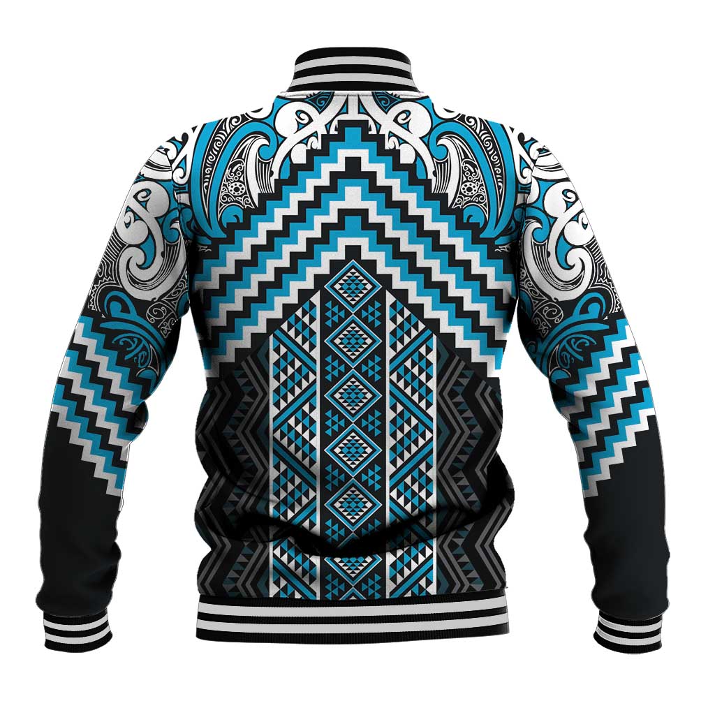Maori Tukutuku Taniko Motifs Baseball Jacket Turquoise Poutama Mix Kowhaiwhai LT7 - Polynesian Pride