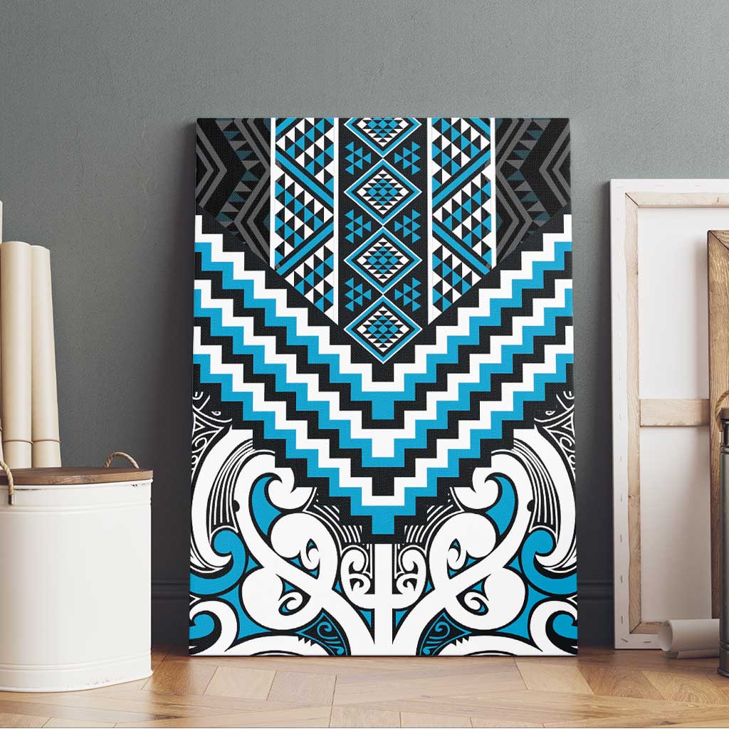 Maori Tukutuku Taniko Motifs Canvas Wall Art Turquoise Poutama Mix Kowhaiwhai