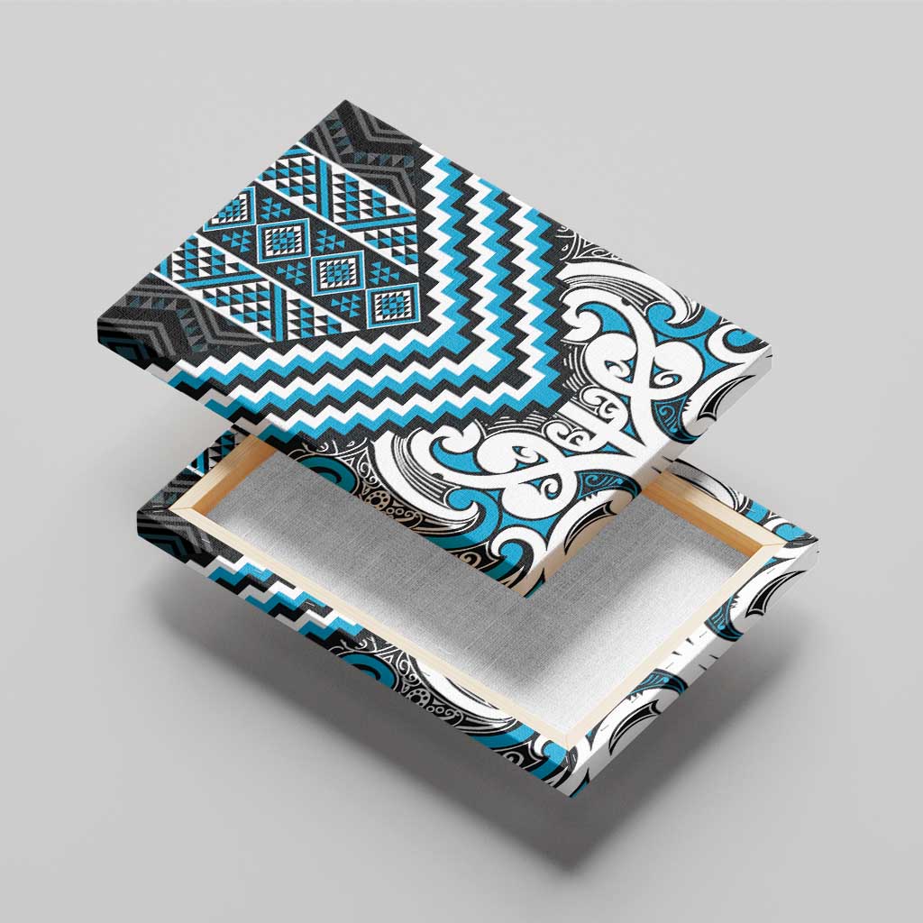 Maori Tukutuku Taniko Motifs Canvas Wall Art Turquoise Poutama Mix Kowhaiwhai