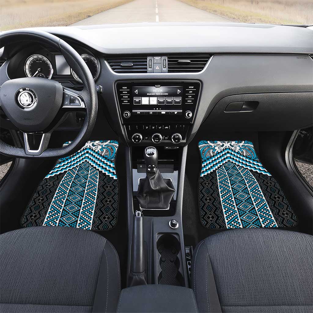 Maori Tukutuku Taniko Motifs Car Mats Turquoise Poutama Mix Kowhaiwhai