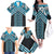 Maori Tukutuku Taniko Motifs Family Matching Off The Shoulder Long Sleeve Dress and Hawaiian Shirt Turquoise Poutama Mix Kowhaiwhai