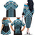 Maori Tukutuku Taniko Motifs Family Matching Off The Shoulder Long Sleeve Dress and Hawaiian Shirt Turquoise Poutama Mix Kowhaiwhai