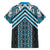 Maori Tukutuku Taniko Motifs Family Matching Off The Shoulder Long Sleeve Dress and Hawaiian Shirt Turquoise Poutama Mix Kowhaiwhai
