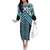 Maori Tukutuku Taniko Motifs Family Matching Off The Shoulder Long Sleeve Dress and Hawaiian Shirt Turquoise Poutama Mix Kowhaiwhai