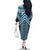 Maori Tukutuku Taniko Motifs Family Matching Off The Shoulder Long Sleeve Dress and Hawaiian Shirt Turquoise Poutama Mix Kowhaiwhai
