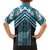 Maori Tukutuku Taniko Motifs Family Matching Summer Maxi Dress and Hawaiian Shirt Turquoise Poutama Mix Kowhaiwhai