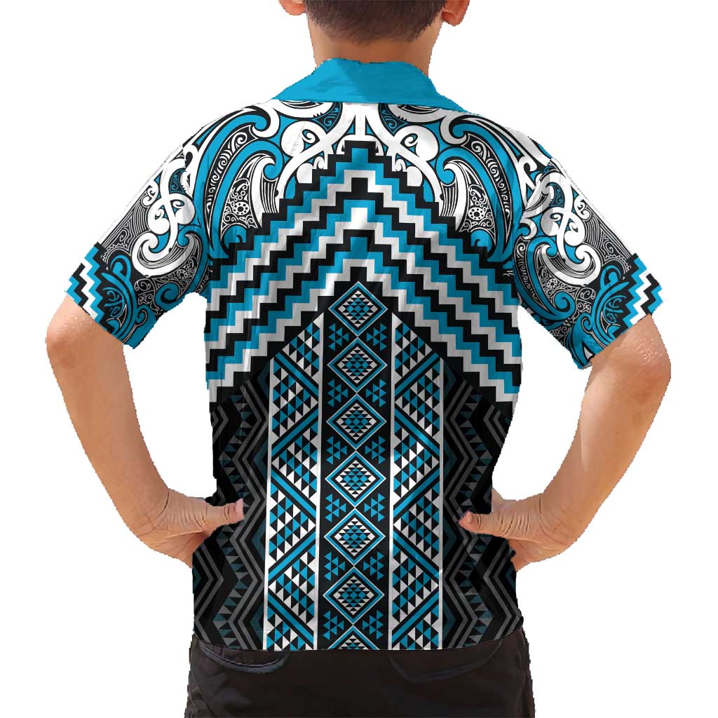 Maori Tukutuku Taniko Motifs Family Matching Tank Maxi Dress and Hawaiian Shirt Turquoise Poutama Mix Kowhaiwhai LT7 - Polynesian Pride