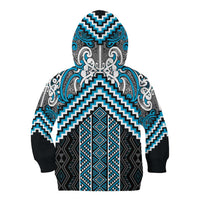 Maori Tukutuku Taniko Motifs Kid Hoodie Turquoise Poutama Mix Kowhaiwhai