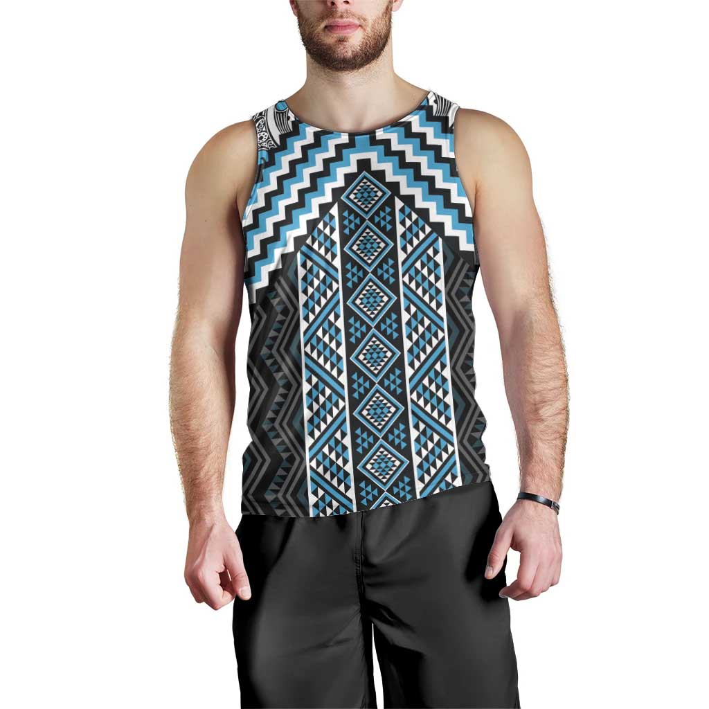 Maori Tukutuku Taniko Motifs Men Tank Top Turquoise Poutama Mix Kowhaiwhai