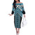 Maori Tukutuku Taniko Motifs Off The Shoulder Long Sleeve Dress Turquoise Poutama Mix Kowhaiwhai