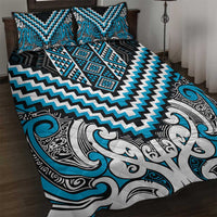 Maori Tukutuku Taniko Motifs Quilt Bed Set Turquoise Poutama Mix Kowhaiwhai