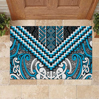 Maori Tukutuku Taniko Motifs Rubber Doormat Turquoise Poutama Mix Kowhaiwhai