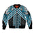 Maori Tukutuku Taniko Motifs Sleeve Zip Bomber Jacket Turquoise Poutama Mix Kowhaiwhai