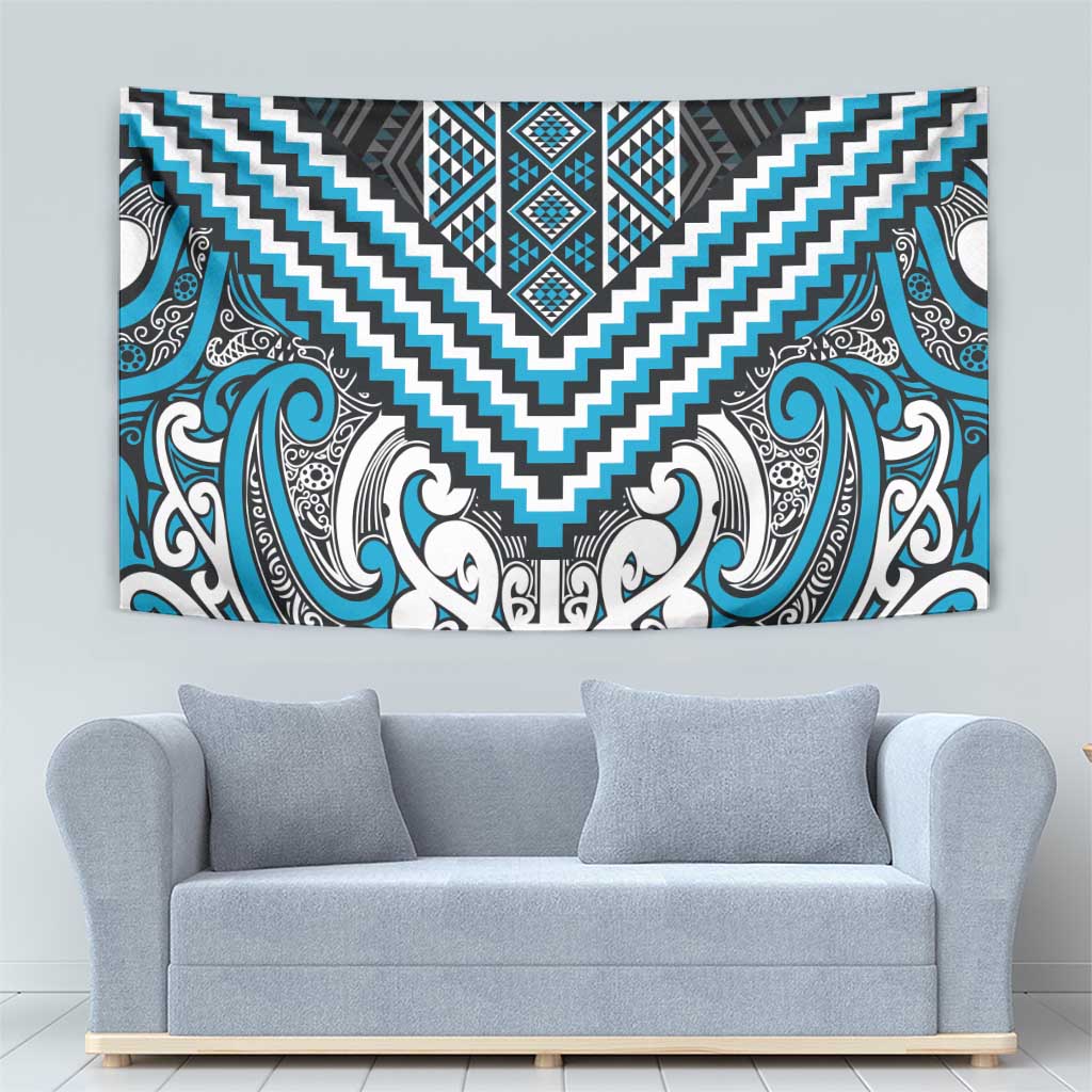 Maori Tukutuku Taniko Motifs Tapestry Turquoise Poutama Mix Kowhaiwhai