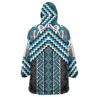 Maori Tukutuku Taniko Motifs Wearable Blanket Hoodie Turquoise Poutama Mix Kowhaiwhai